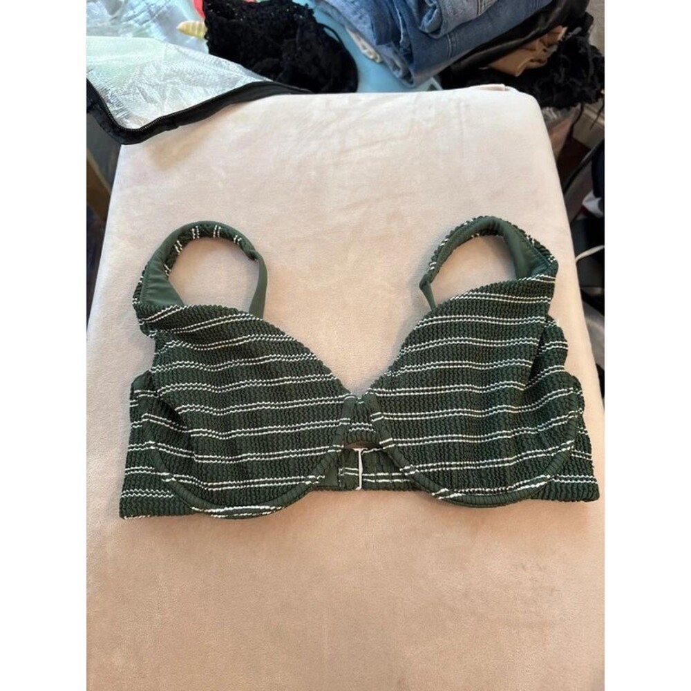 Abercrombie green and white stripe bikini top